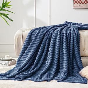 BEDELITE Fleece Throw Blanket for Couch – 3D Ribbed Jacquard Soft and Warm Decorative Fuzzy Blanket – Cozy, Fluffy, Plush Lightweight Navy Blue Throw Blankets for Bed, Sofa, 50x60 inches