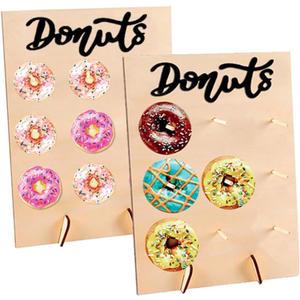 2 Pcs Wood Donut Wall Display Stand Reusable Rustic Doughnut Board Holder Donut Party Supplies for Wedding Birthday Family Party festival Table Decor