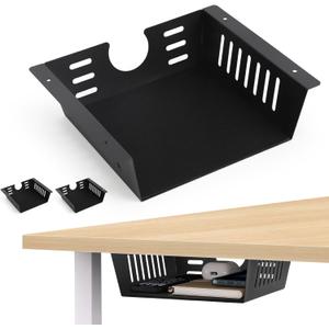 2 Pack Under Desk Shelf - Black Desk Shelf for Office Tables & Workstations8Inch