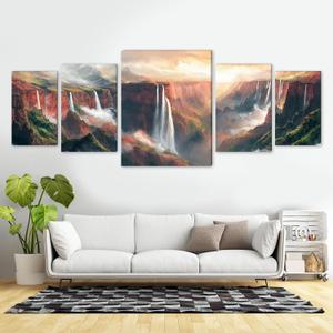 Ginfonr Canvas Wall Art Decor, 5 Panels Mountain Modern Wall Art for Bathroom, Large Abstract Scenery Wall Paintings for Living Room Couch, Framed Canvas Painting Above the Bed 03