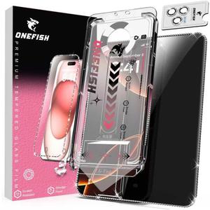 OneFish Women Fashion Privacy Screen Protector for iPhone 13 Pro [6.1 inch]+ Camera Lens Protector, Bling Diamond Bling Glitter Full Edge Coverage 9H Tempered HD Glass