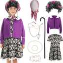 Zhanmai 15 Pcs Little Old Lady Costume Grandma Costume Set for Kids Granny Dress Halloween Accessories for Kids Girl (X-Small)