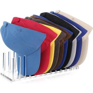 Hat Organizer for Baseball Caps, Acrylic Hat Rack for 12 Baseball Caps, Hat Holder Display and Organizer for Closet, Tabletop, Dressing Table (Transparent)