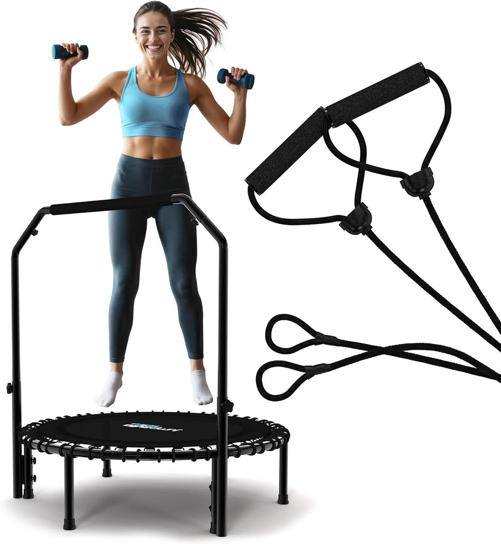 Jumpzylla Fitness Trampoline 40"  | Foldable Mini Rebounder Trampoline for Adults with Bar | Durable, Quiet, Low-Impact Exercise Equipment for Indoor and Home Workouts (550 LBS Capacity)