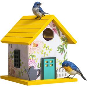CEDAR ALPHA Spring Melody Bluebird House, Composite Material Nesting Box, Hanging Birdhouse for Blue Bird,Sparrow, Chickadee, Birdhouse for Outside, 5 Years Weatherable Bird Box on Post for Pole (A)