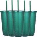 Suertestarry Tumbler with Straw and Lid, Water Bottle Iced Coffee Travel Mug Cup, Reusable Plastic Cups, Perfect for Parties, Birthdays, 24oz-5 Pack (Dark Green)