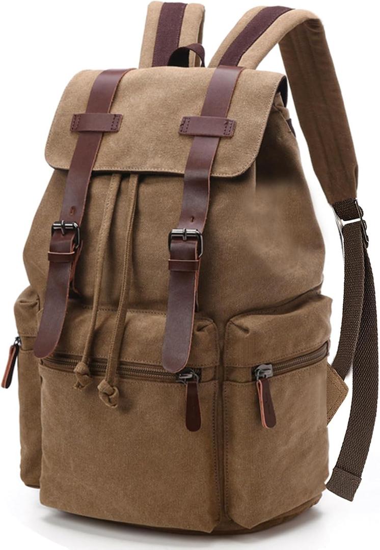 Canvas Laptop Backpack, Vintage Daypack for Men Women, Travel Rucksack Work College Computer Bag Bookbag Fits 15.6 Inch Laptop, Brown