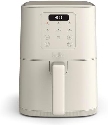 bella 4Qt Slim Air Fryer, Fits-anywhere Kitchenware, EverGood Ceramic Nonstick Coating, Adjustable Temperature, 6 Preset Cooking Options, 60 Min Auto Shutoff w Audible Tone, 3.3lb Capacity, Oatmilk