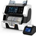 PONNOR Money Counter Machine Mixed Denomination, Serial Number, Multi Currency 2CIS/UV/IR/MG/MT Counterfeit Detection Bill Counter, Cash Counter Machine Value Counting for Business with Printer, Medium