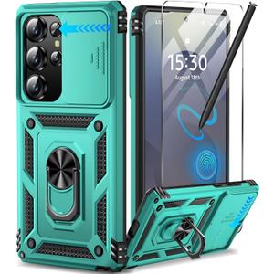 Taisairu for Samsung Galaxy S25 Ultra Case with Screen Protector & Slide Camera Lens Cover, Built-in Magnetic Ring Stand Shockproof Protective Phone Case for Samsung S25 Ultra Case (Mint Green)