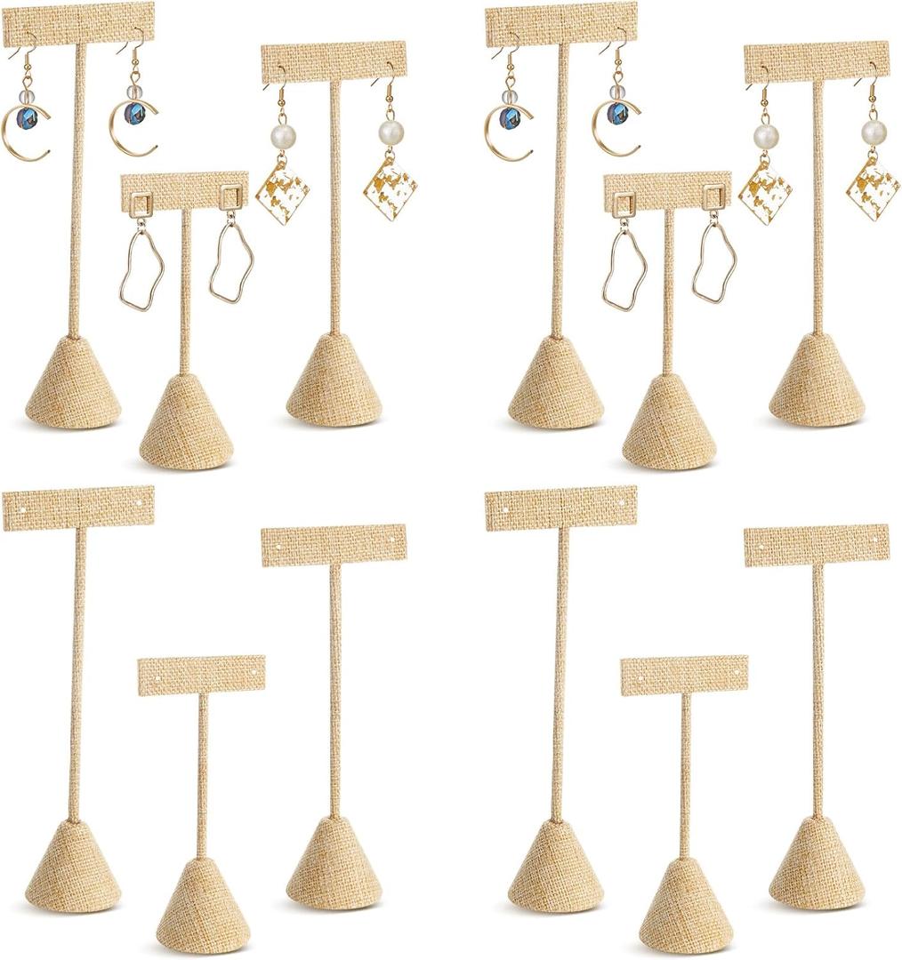 Marsui 6 Pcs Earring Display Set Earring T Bar Display Earring Holders with 3 Heights Earrings Display Stand for Jewelry(Linen Color)