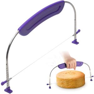 Adjustable Cake Leveler Cutter, 9 Heights Stainless Steel Wire Cake Slicer with Stabilizing Feet, for 10 Inch Layer Cakes - Baking Tool for Wedding, Birthday, Home & Bakery (Purple)