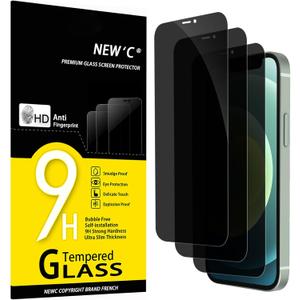 NEW'C 3 Pack Privacy for iPhone 12 Mini Screen Protector (5.4"), Enhanced 28-Degree Privacy Angle, Ultra Durable 9H Hardness, Bubble-Free