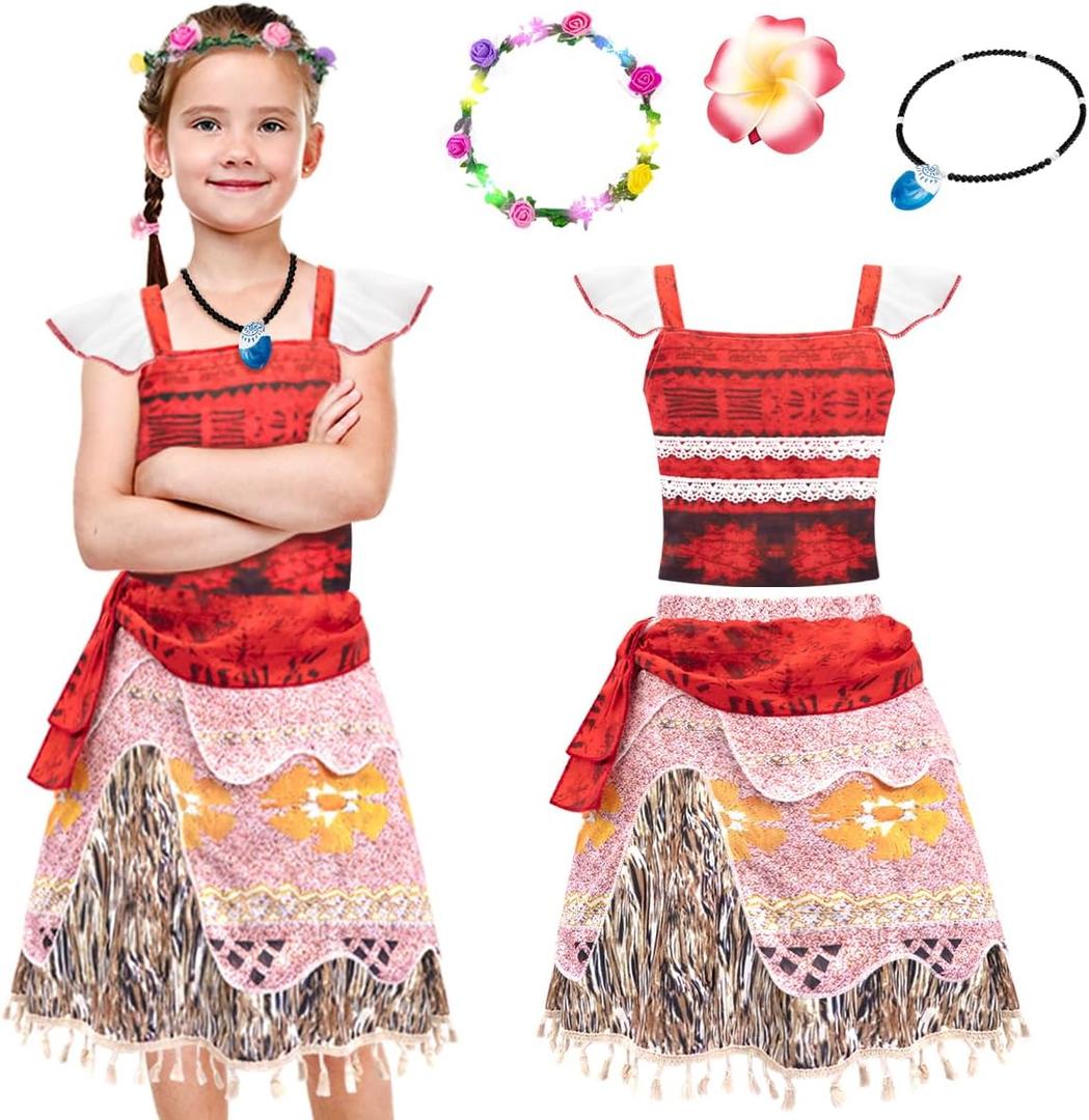 Meland Princess Dress Up for Girls, Dress Up Clothes with Light Up Flower Crown, Halloween Costumes for Girls Toddlers 3-8 (S)