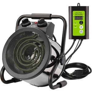 Greenhouse Heater with Digital Thermostat, Green House Heater for PlantsElectric Grow Tent Heaters, 1500W Fast Heating with Overheat Protection, Space Heater for Flower Room, Silvery