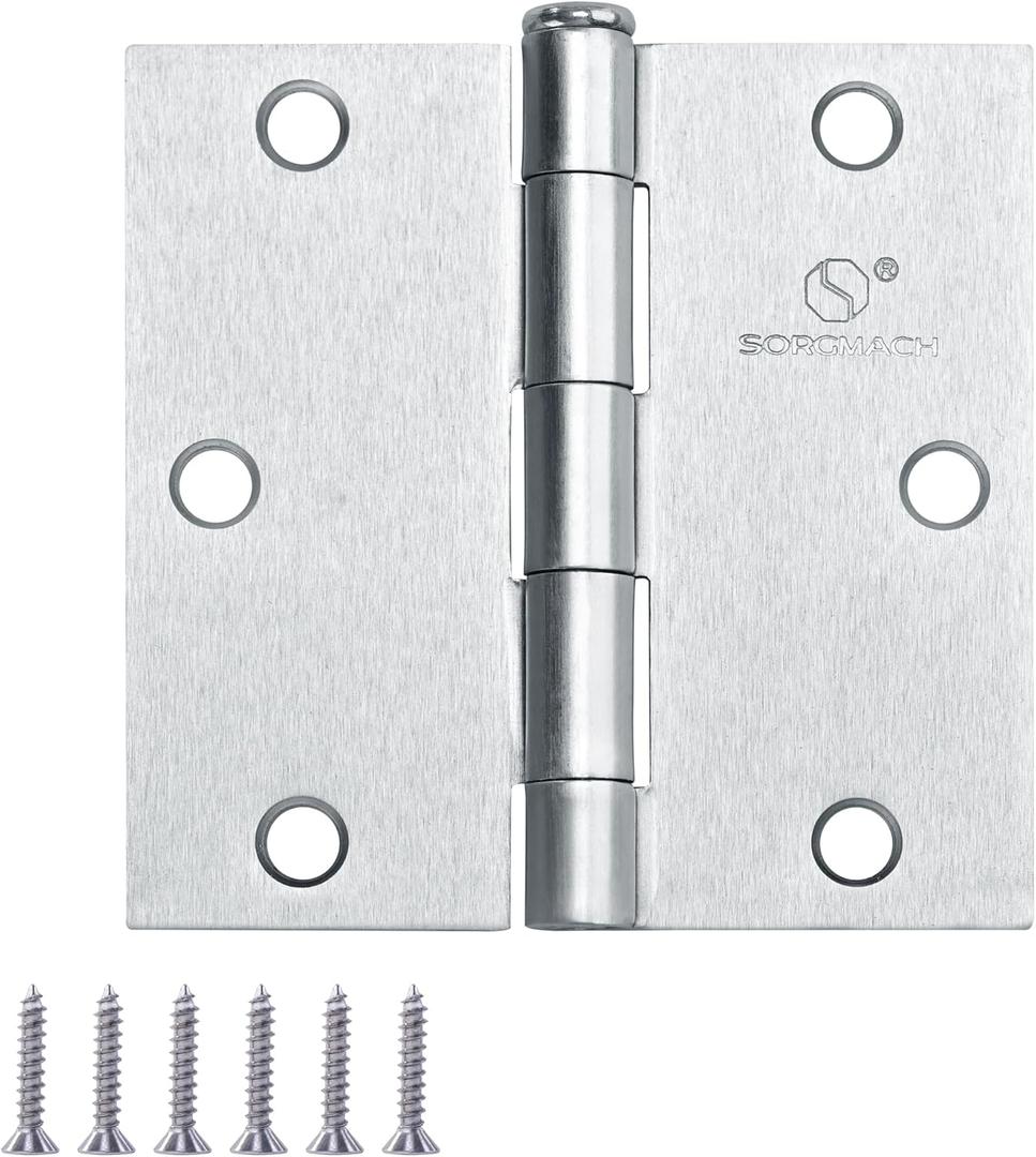 Door Hinge 3 1/2 Inch Interior Door Hinges Satin Nickel 3.5 Inch Interior Hinges Flat Iron Hinge 3 "x 3 " Door Hardware Square Corner - 3 Pieces