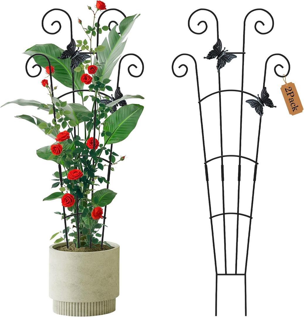 2 Pack 30 Inch Taller Plant Trellis for Potted Climbing Plants Indoor,Expandable Metal Garden Trellis for Climbing Plants,Flowers Vine Ivy, Sturdy Houseplant Support for Potted Plants with Ties