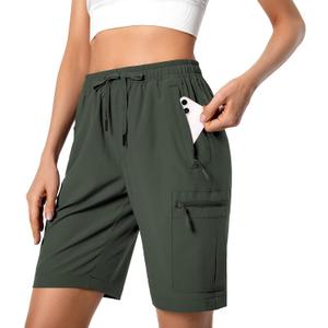 Hugut Women's Lightweight Hiking Cargo Shorts Quick Dry Athletic Shorts Camping Travel Golf Zipper Pockets Water Resistant, Army Green, Medium