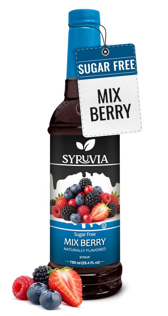 Syruvia Sugar Free Mix Berry Syrup, Naturally Flavored Syrup for Drinks, Lemonades, Iced Teas, and Desserts 25.4 fl oz