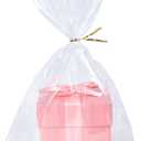 Wowfit 50 CT 12x16 inches Large Clear Bottom Gusset Cellophane Gift Bags with 6" Gold Twist Ties, Cello Packaging for Baby Showers, and Wedding Gift Wrapping
