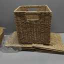 Wicker Storage Baskets for Organizing, 3 Pack Rustic Foldable Square Basket for Shelves, Handwoven Cubby Organizer Bins for Home Decor, Small Cube Storage Bin for Closet Organization (Natural 11 inch)