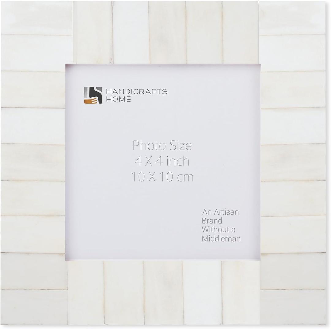 Handicrafts Home White 4x4 Picture Frame for Christmas Decor & Holiday Gifting Handmade Photo Frame, Modern Minimalist Home Decor, Wedding Gift, Vintage Bone inlay Frames for Aesthetic & Living Room