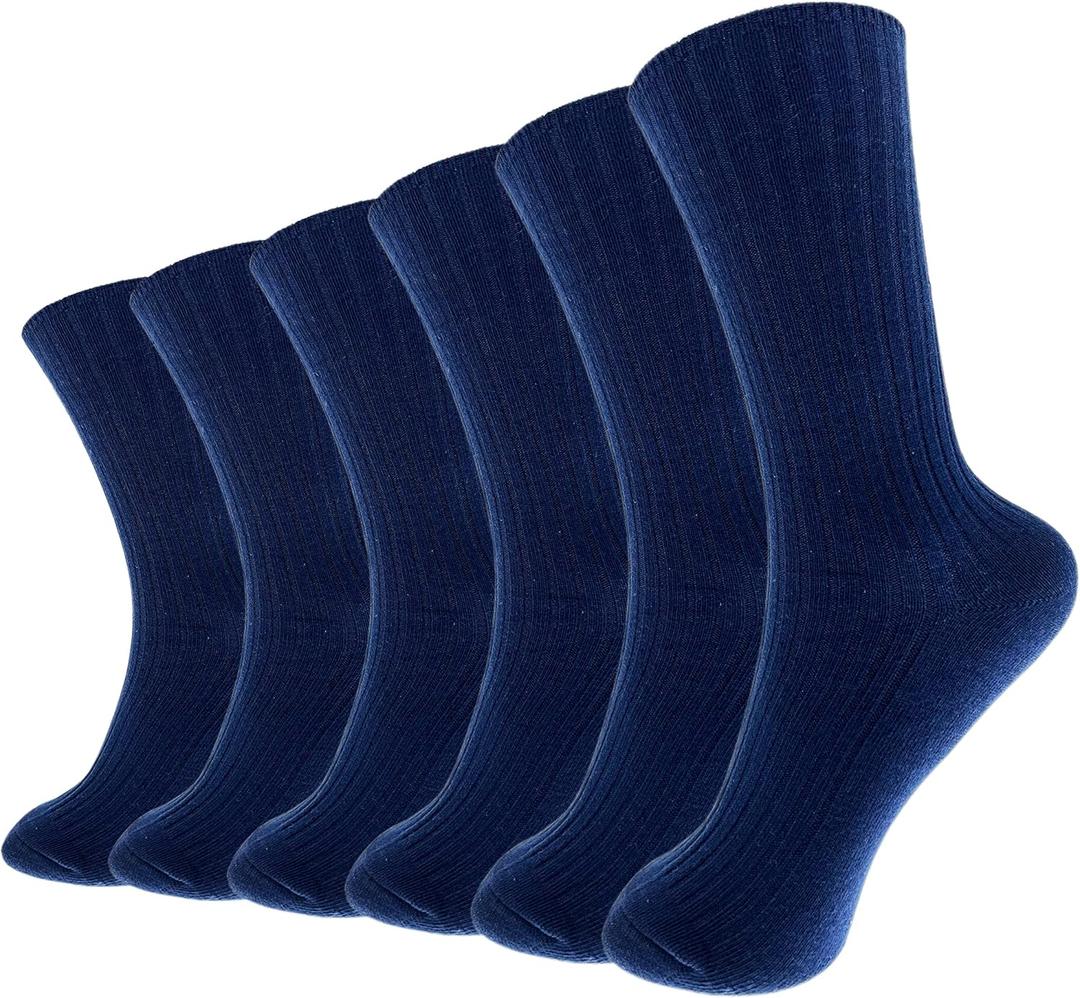 Hycome 6 Pairs Comfortable Casual Cotton Socks for Women, Girls and Students (fit women girls shoe size 5-9) (Navy Blue)