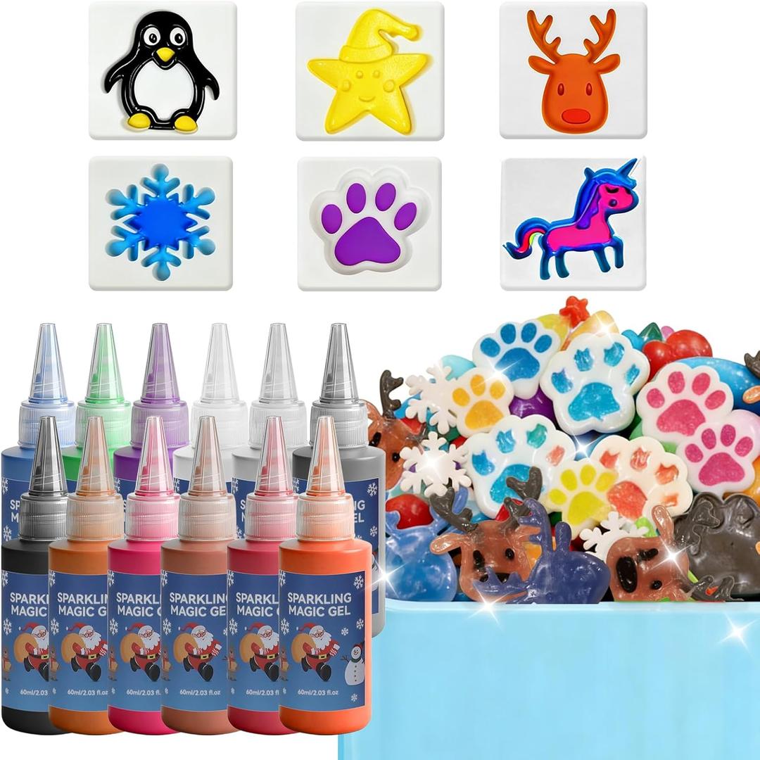 Magic Water Elf Toy KitMake Your Own Squishies Sensory Toys - 10 Xmas Molds, 12 Color Gels - Fun DIY Craft Kits, Birthday Gifts, Party Favors, Stocking Stuffers for Kids Boys Girls Ages 3+