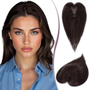 RUWISS Hair Toppers for Women Real Human Hair Lightweight Clip in Hair Piece Fluffy Straight, Dark Brown