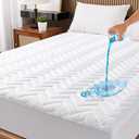 King Size Waterproof Mattress Protector Quilted, Breathable Ultra-Soft Filling Mattress Pad, Fitted Deep Pocket Mattress Cover Fits 6''-25'' Mattress White