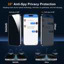 5 x QHOHQ for iPhone 16 Pro Max Privacy Screen Protector + Camera Lens Protector, [Military Grade Shatterproof], Top 9H+ Anti Spy Glass, Full Edge Coverage, Ultra Durable,with Installation Tool [3+3 Pack]