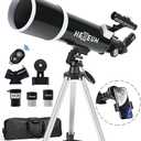 Telescope 80mm Aperture 600mm - Astronomical Portable Refracting Telescope Fully Multi-coated High Transmission Coatings AZ Mount with Tripod Phone Adapter, Wireless Control, Carrying Bag. Easy Set Up (80600Black)