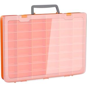 48 Grids Large Plastic Organizer Box with Adjustable Dividers, Beads Storage Containers Compartment Tackle Box Case for Crafts Hobby Small Parts Fishing Seeds Jewelry (Orange)