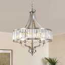 ZXFDWB 20" Brushed Nickel Crystal Chandelier,5-Light Modern Dining Room Light Fixture Over Table Adjustable Height Hanging Industrial Pendant Lights Kitchen Island,Living Room Kitchen Island Entryway