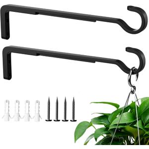 10 Inch 2 Pack Black Heavy Duty Outdoor Plant Hangers, Iron Hanging Plant Brackets for Hanging Plants Outside, Metal Plant Hooks Plant Wall Hooks for Hanging Lantern, Bird Feeder