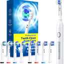 TEETHEORY Rotating Electric Toothbrush for Adults with 8 Brush Heads (2 Types), 4 Modes Deep Clean Electric Toothbrush with Rechargeable Power and 2 Min Smart Timer (3-Clean White, p1)