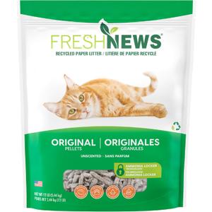 Fresh News Recycled Paper Original Pellet Cat Litter, 12 Pound, Non-Clumping, Unscented, Made in USA