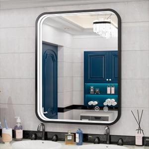 28x36 Inch LED Bathroom Mirror with Lights, Wall Mounted Black Rectangle LED Lighted Mirrors for Vanity Non-Rusting Metal Frame Anti-Fog Memory Stepless Dimmable, Horizontal/Vertical