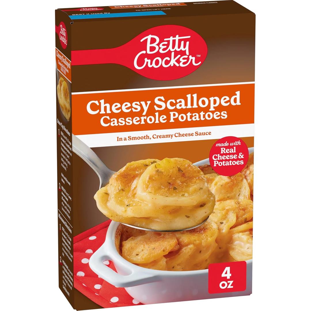 Betty Crocker Cheesy Scalloped Casserole Potatoes, 4 oz | Real Cheese & Potatoes, Smooth Creamy Cheese Sauce, Just Add Water, Milk & Butter, 4 Servings (EXP 02/12/27)
