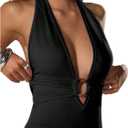 WDIRARA Women's Ruched Ring Halter Tops Open Back Sleeveless Night Out Fitted Tank Top (Black, L)