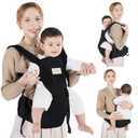 Baby Carrier with Hip Seat, 6-in-1 Baby Carrier Newborn to Toddler, Detachable Hands-Free Infant Carrier, One Size Fits All, All Seasons, Black