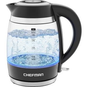 Chefman Electric Kettle, 1.8L 1500W, Hot Water Boiler, Removable Lid for Easy Cleaning, Auto Shut Off, Boil-Dry Protection, Stainless Steel Filter, BPA Free, Borosilicate Glass Electric Tea Kettle (Black)