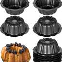 Homaisson Mini Fluted Tube Pan - 10 Pcs, 4.5Inch Carbon Steel Mini Cake Molds, Nonstick Reusable Oven Baking Mold for Cupcake, Bread, Bavarois, Brownie (Black)