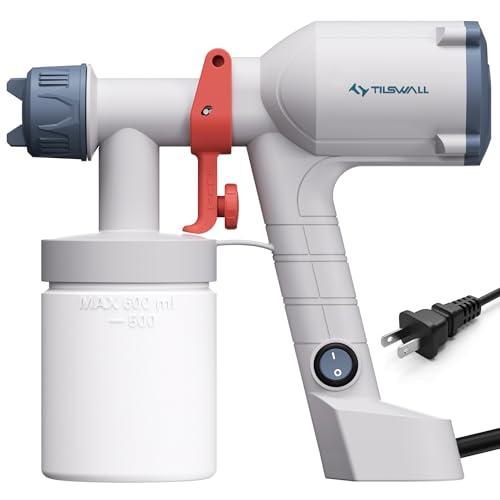 Tilswall Paint Sprayer,Upgraded Ultra-Light Electric Paint Spray Gun with 2 Nozzles & 4 Patterns Easy to Clean for Fences, Sheds, Walls, Ceilings, Furniture, Cabinets, Garden & DIY, White