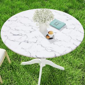 Moosfor Spandex Elastic Fitted Round Tablecloth for 36"-44" Tables, Stretch Washable Reusable Table Cover for Outdoor Picnic, Camping, Dining, Kitchen, Patio and Party, Marble