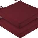 downluxe Waterproof Outdoor Chair Cushions for Patio Furniture, 22" x 22" x 3" Patio Chair Cushion with Adjustable Ties & Portable Handle, Square Outdoor Cushion with Removable Cover, Burgundy, 2 Pack