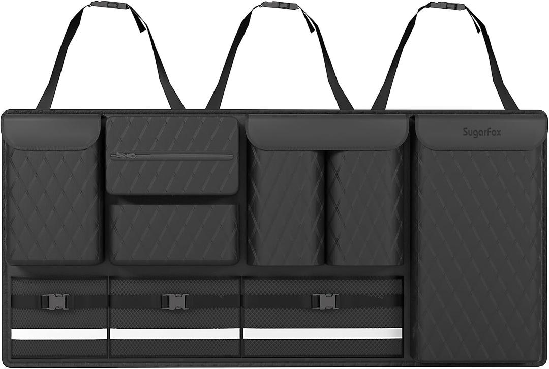 Backseat Hanging Organizer with Large Storage Bags | PU Leather, Large Capacity | Adjustable Straps, Waterproof & Collapsible | Universal Fit for SUVs, Sedans & Trucks | Black, 37.8" x 18.1" - P810