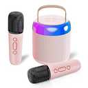 Karaoke Machine for Kids Adults, Portable Bluetooth Speaker with 2 Wireless Microphones,Portable Bluetooth Speaker Girls and Boys Toys Birthday Gifts for Kids,3-12 Years Old (Pink)