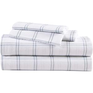 Eddie Bauer - Flannel Sheets Queen Size, Anti-Pilling & Wrinkle Resistant Cotton, Touchably Soft for All-Season Comfort - Bed Sheets with Matching Pillowcases & Fitted Sheet (Westridge Plaid Blue)