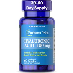 Puritans Pride Hyaluronic Acid 100mg, Dietary Supplement for Skin Hydration, 60 Rapid Release Capsules